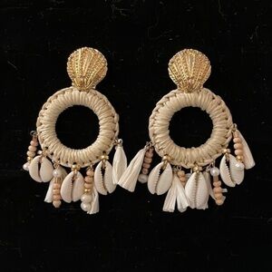 Anthropologie Puka Shell & Raffia Drop Earrings. NEW